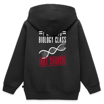 Ich war im Biologieunterricht, nicht in der Kirche - Kinder Premium Organic Zip Hoodie - Schwarz - Hinten - AI Model Kid Male (0cm)