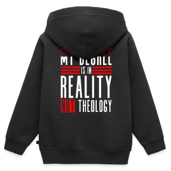 Mein Abschluss ist in der Realität, nicht in der - Kinder Premium Organic Zip Hoodie - Schwarz - Hinten - AI Model Kid Male (0cm)