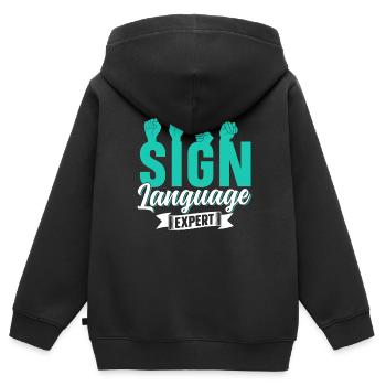 Gebärdensprache Experte Gestik Gebärden Awareness - Kinder Premium Organic Zip Hoodie - Schwarz - Hinten - AI Model Kid Male (0cm)