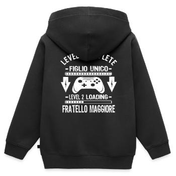 Fratello Maggiore Chargement Figlio Unico Complete - Sweat Premium à capuche zippé enfant bio - noir - Dos - AI Model Kid Male (0cm)
