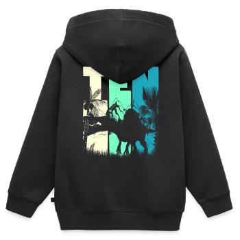 Spinosaurus 10 ans garçon 10e anniversaire - Sweat Premium à capuche zippé enfant bio - noir - Dos - AI Model Kid Male (0cm)