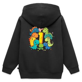 1er anniversaire avec chemise d’anniversaire dinosaure - Sweat Premium à capuche zippé enfant bio - noir - Dos - AI Model Kid Male (0cm)