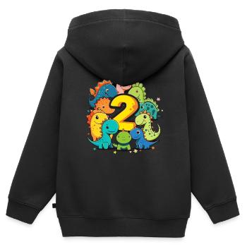 2ème anniversaire avec chemise d’anniversaire dinosaure - Sweat Premium à capuche zippé enfant bio - noir - Dos - AI Model Kid Male (0cm)