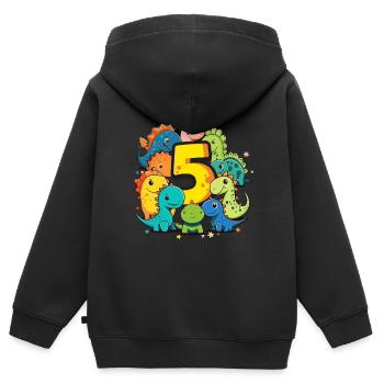 5ème anniversaire avec chemise d’anniversaire dinosaure - Sweat Premium à capuche zippé enfant bio - noir - Dos - AI Model Kid Male (0cm)