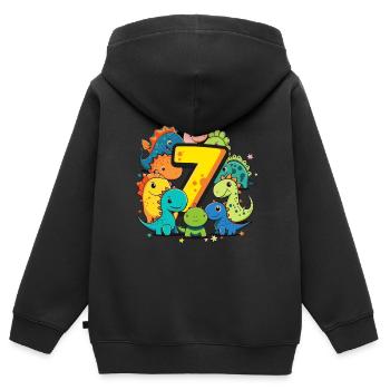 7ème anniversaire avec une chemise d’anniversaire de dinosaure - Sweat Premium à capuche zippé enfant bio - noir - Dos - AI Model Kid Male (0cm)