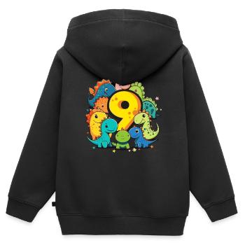 9ème anniversaire avec une chemise d’anniversaire de dinosaure - Sweat Premium à capuche zippé enfant bio - noir - Dos - AI Model Kid Male (0cm)