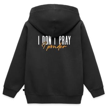 Je ne prie pas, je pense - Athéisme athée - Sweat Premium à capuche zippé enfant bio - noir - Dos - AI Model Kid Male (0cm)