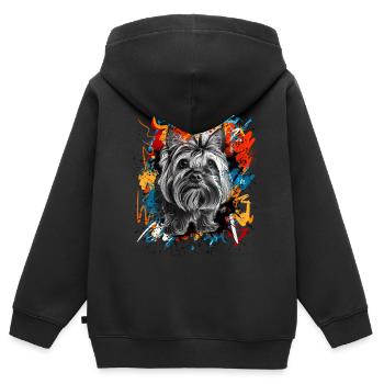 Yorkshire Terrier - Sweat Premium à capuche zippé enfant bio - noir - Dos - AI Model Kid Male (0cm)