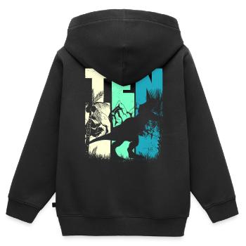 Tyrannosaurus Rex 10 ans garçon 10 anniversaire - Sweat Premium à capuche zippé enfant bio - noir - Dos - AI Model Kid Male (0cm)