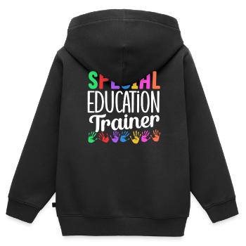 Formateur en éducation spécialisée Enseignant en éducation spécialisée - Sweat Premium à capuche zippé enfant bio - noir - Dos - AI Model Kid Male (0cm)