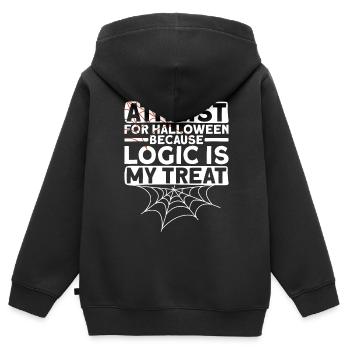 Logique athée Athéisme Anti Église Halloween - Sweat Premium à capuche zippé enfant bio - noir - Dos - AI Model Kid Male (0cm)