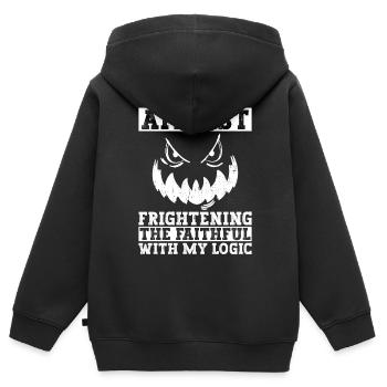 Logique athée Athéisme Anti Église Halloween - Sweat Premium à capuche zippé enfant bio - noir - Dos - AI Model Kid Male (0cm)