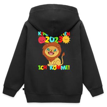 Kindergarten ich komme Löwe Kindergartenkind 2022 - Kinder Premium Organic Zip Hoodie - Schwarz - Hinten - AI Model Kid Male (0cm)