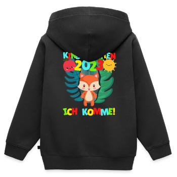 Kindergarten ich komme Fuchs Kindergartenkind 2022 - Kinder Premium Organic Zip Hoodie - Schwarz - Hinten - AI Model Kid Male (0cm)