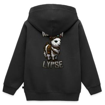 Alpagalypse - Alpaga Steampunk dans l’Apocalypse - Sweat Premium à capuche zippé enfant bio - noir - Dos - AI Model Kid Male (0cm)