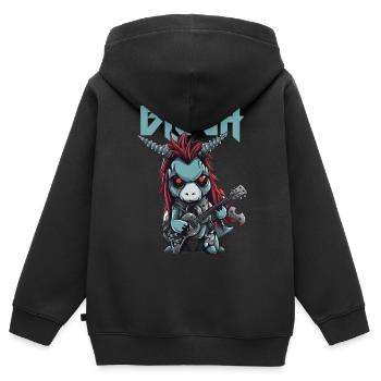 Blegh Heavy Metal Metalcore Licorne - Sweat Premium à capuche zippé enfant bio - noir - Dos - AI Model Kid Male (0cm)