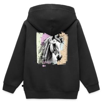 Pferd - Kinder Premium Organic Zip Hoodie - Schwarz - Hinten - AI Model Kid Male (0cm)