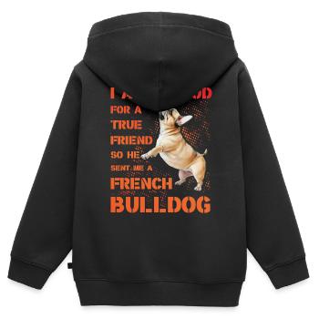 Bouledogue français - Sweat Premium à capuche zippé enfant bio - noir - Dos - AI Model Kid Male (0cm)