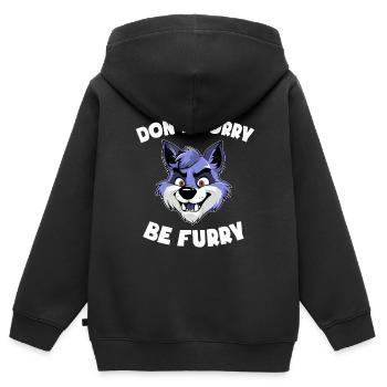 Furry Design - Ne vous inquiétez pas soyez poilu - Wolf - Sweat Premium à capuche zippé enfant bio - noir - Dos - AI Model Kid Male (0cm)