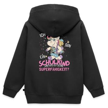 Schulkind 2023 Einhorn Outfit für Schulanfang - Kinder Premium Organic Zip Hoodie - Schwarz - Hinten - AI Model Kid Male (0cm)