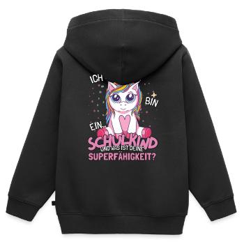 Schulkind Outfit Einschulung Einhorn Schulanfang - Kinder Premium Organic Zip Hoodie - Schwarz - Hinten - AI Model Kid Male (0cm)