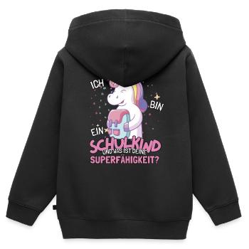 Schulkind Süßes Einhorn für Einschulung Schulstart - Kinder Premium Organic Zip Hoodie - Schwarz - Hinten - AI Model Kid Male (0cm)