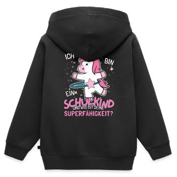 Schulkind Einhorn für Mädchen zur Einschulung - Kinder Premium Organic Zip Hoodie - Schwarz - Hinten - AI Model Kid Male (0cm)