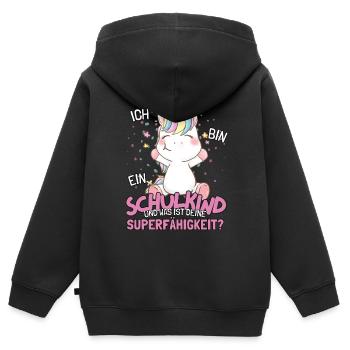 Schulkind 2023 Einhorn Schulanfang für Mädchen - Kinder Premium Organic Zip Hoodie - Schwarz - Hinten - AI Model Kid Male (0cm)