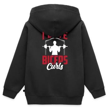 J’adore biceps boucles dictons muscles biceps - Sweat Premium à capuche zippé enfant bio - noir - Dos - AI Model Kid Male (0cm)