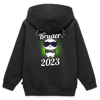 Panda Großer Bruder 2023 Schwangerschaft verkünden - Kinder Premium Organic Zip Hoodie - Schwarz - Hinten - AI Model Kid Male (0cm)