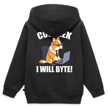 Corgi with glasses I Will Byte computer geek Corgeek - Kids Premium Organic Zip-up Hoodie - black - Back - AI Model Kid Male (0cm)