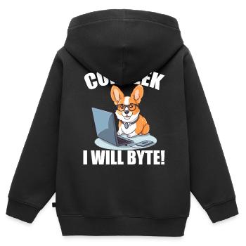 Corgi with glasses I Will Byte computer geek Corgeek - Kids Premium Organic Zip-up Hoodie - black - Back - AI Model Kid Male (0cm)