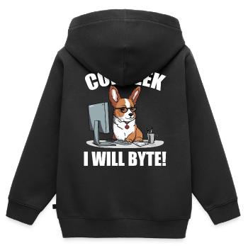 Corgi with glasses I Will Byte computer geek Corgeek - Kids Premium Organic Zip-up Hoodie - black - Back - AI Model Kid Male (0cm)