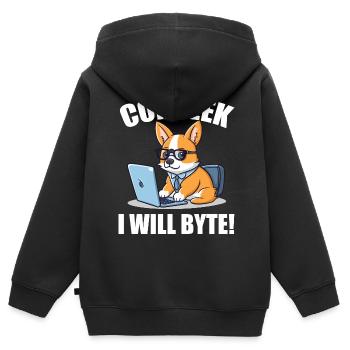 Corgi with glasses I Will Byte computer geek Corgeek - Kids Premium Organic Zip-up Hoodie - black - Back - AI Model Kid Male (0cm)