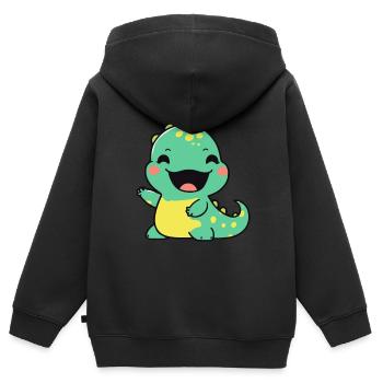 Niedlicher Cartoon-Dinosaurier für Dino-Fans - Kinder Premium Organic Zip Hoodie - Schwarz - Hinten - AI Model Kid Male (0cm)