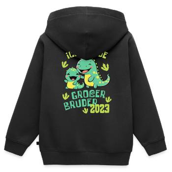 Ich werde großer Bruder 2023 Dino Brüder für Jungs - Kinder Premium Organic Zip Hoodie - Schwarz - Hinten - AI Model Kid Male (0cm)