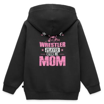 Mon catcheur préféré m’appelle maman - Sweat Premium à capuche zippé enfant bio - noir - Dos - AI Model Kid Male (0cm)