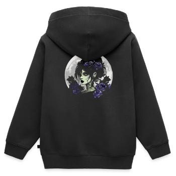 Fille gothique aux roses noires - Gothique - Sweat Premium à capuche zippé enfant bio - noir - Dos - AI Model Kid Male (0cm)