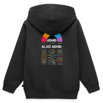 ADHD - Kids Premium Organic Zip-up Hoodie - black - Back - AI Model Kid Male (0cm)