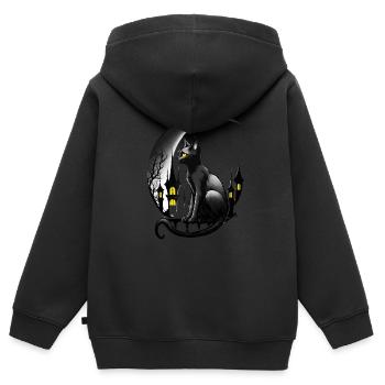 Schwarze Katze mit Mondsichel - Gothic Gothic - Kinder Premium Organic Zip Hoodie - Schwarz - Hinten - AI Model Kid Male (0cm)