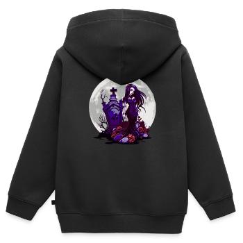 Goth Pin Up Girl debout à côté d’une tombe - Gothique - Sweat Premium à capuche zippé enfant bio - noir - Dos - AI Model Kid Male (0cm)