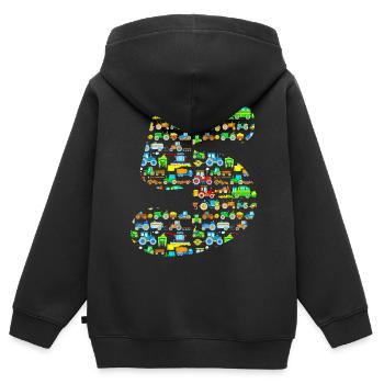 Tracteurs Enfants 5 ans Anniversaire - Sweat Premium à capuche zippé enfant bio - noir - Dos - AI Model Kid Male (0cm)