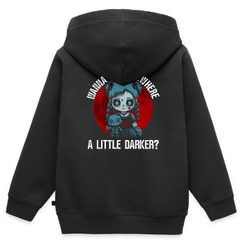 Willst du an einen dunkleren Ort gehen? Grufti - Kinder Premium Organic Zip Hoodie - Schwarz - Hinten - AI Model Kid Male (0cm)