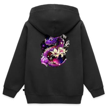 Dragon, Fleurs, Fantaisie, Galaxie, Style en détresse - Sweat Premium à capuche zippé enfant bio - noir - Dos - AI Model Kid Male (0cm)