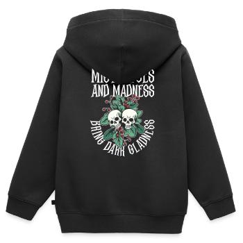 Mistelzweige + Wahnsinn bringen dunkle Freude Goth - Kinder Premium Organic Zip Hoodie - Schwarz - Hinten - AI Model Kid Male (0cm)