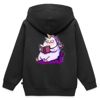 Einhorn Lesen Buch Bücher - Kinder Premium Organic Zip Hoodie - Schwarz - Hinten - AI Model Kid Male (0cm)