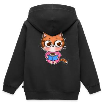 Katze Lesen Bücher Buch - Kinder Premium Organic Zip Hoodie - Schwarz - Hinten - AI Model Kid Male (0cm)