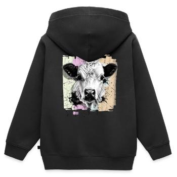 Kuh - Kinder Premium Organic Zip Hoodie - Schwarz - Hinten - AI Model Kid Male (0cm)