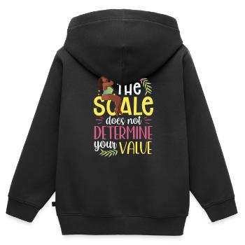 La Balance ne détermine pas votre valeur Honte corporelle - Sweat Premium à capuche zippé enfant bio - noir - Dos - AI Model Kid Male (0cm)