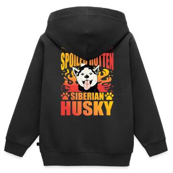Propriété d’un husky sibérien pourri gâté - Sweat Premium à capuche zippé enfant bio - noir - Dos - AI Model Kid Male (0cm)